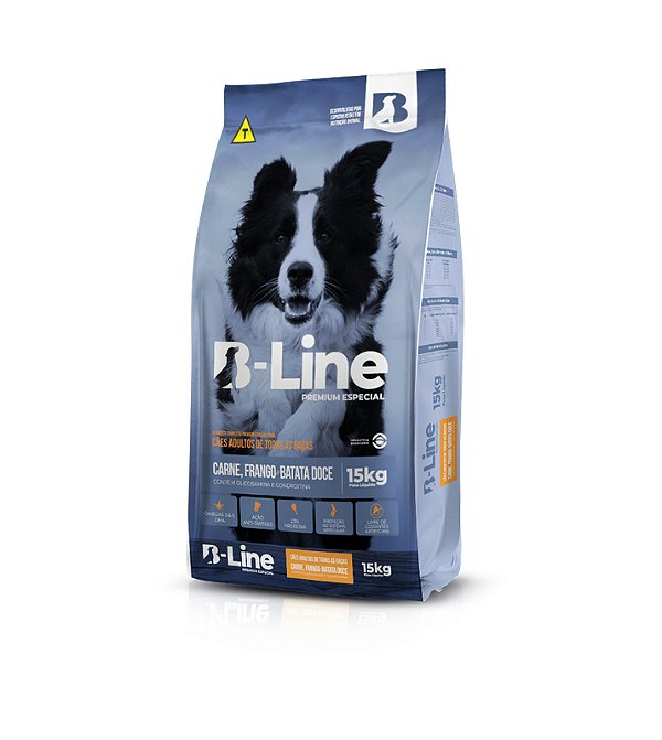 Ração Seca B-Line Cães Adultos Todas as Raças sabor Carne, Frango e Batata Doce