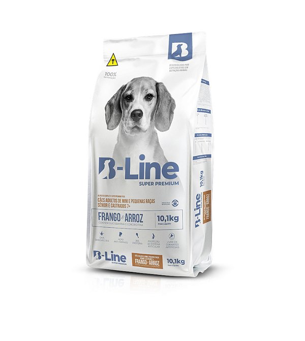 Ração Seca B-Line Cães Senior Castrado 7+ Raças Mini e Pequenas sabor Frango e Arroz