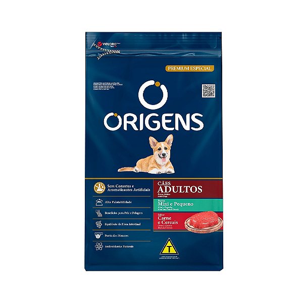 Ração Seca Origens Cães Adultos de Porte Mini e Pequeno Sabor Carne e Cereais