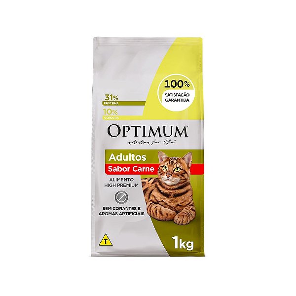 Ração Seca Optimum Gatos Adultos 1+ anos sabor Carne