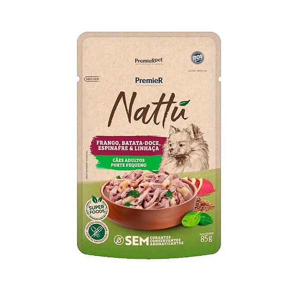 Sachê Premier Nattu Cães Adultos Porte Pequeno Frango e Batata Doce