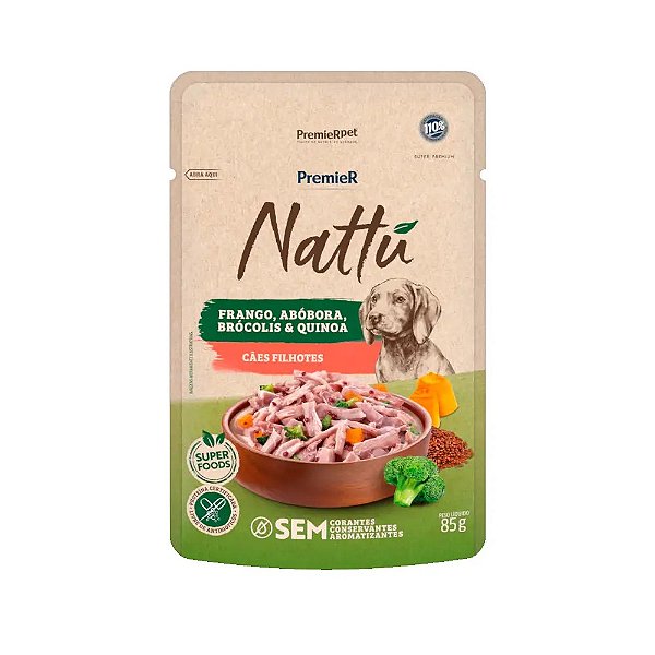 Sachê Premier Nattu Cães Filhotes Frango e Abóbora
