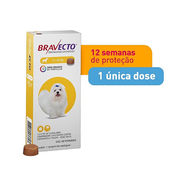 Antipulgas e Carrapatos Bravecto MSD Comprimido Cães 2 a 4,5kg