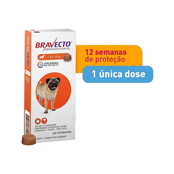 Antipulgas e Carrapatos Bravecto MSD Comprimido Cães 4,5 a 10kg