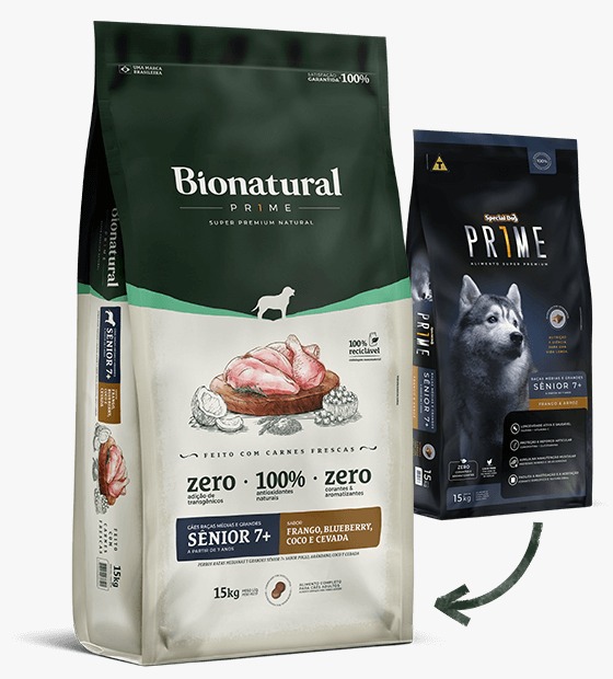 Ração Bionatural Prime Cães de Raças Médias e Grandes Sênior 7+ Frango 15kg