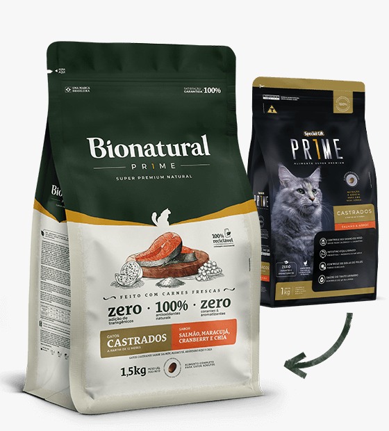 Ração Bionatural Prime Para Gatos Adultos Castrados Sabor Salmão