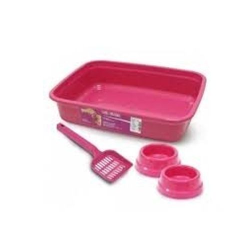 Kit Gato Power Pets 4 peças - Pá, Bandeja e 2 Comedouros