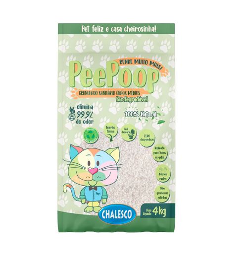 Areia Higiênica PeePoop Biodegradável Mandioca Grãos Médios para Gatos