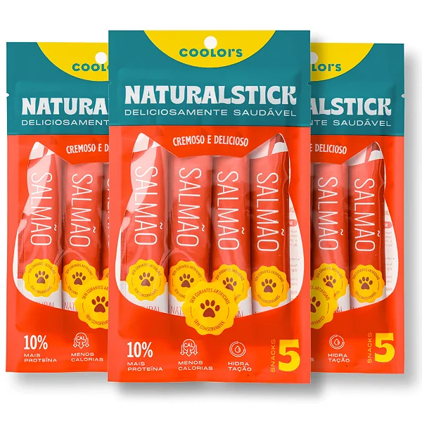 Natural Sticks Sabor Salmão 5 Sachês de 15g