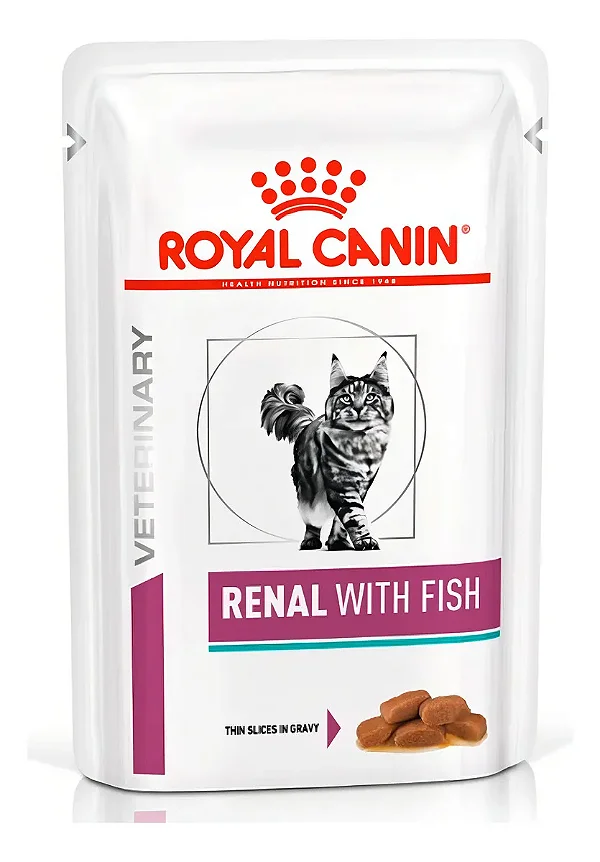 Ração Úmida Royal Canin Sachê Veterinary Diet Renal com Peixe para Gatos Pedaços ao Molho