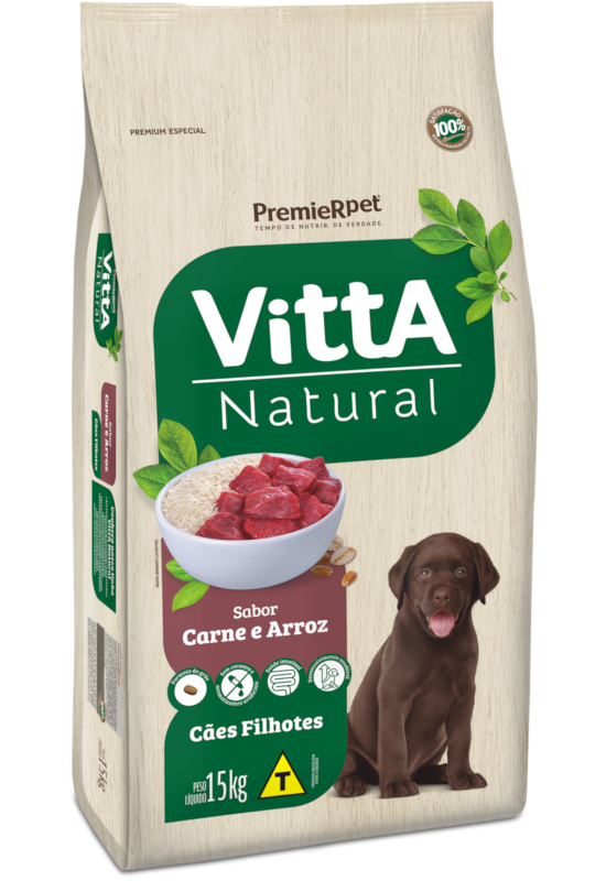 Ração VittA® Natural Cães Filhotes Sabor Carne & Arroz 15kg