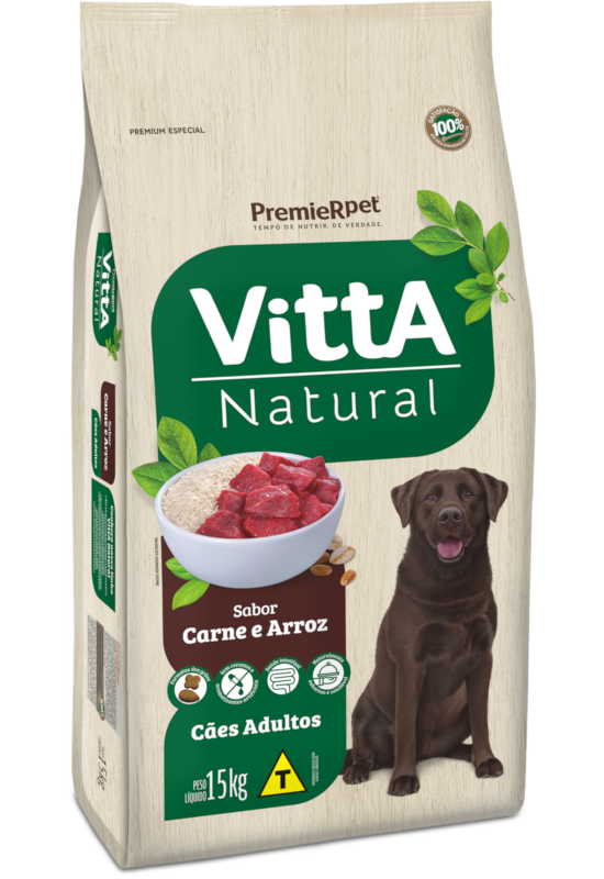 Ração VittA® Natural Cães Adultos Sabor Carne & Arroz 15kg