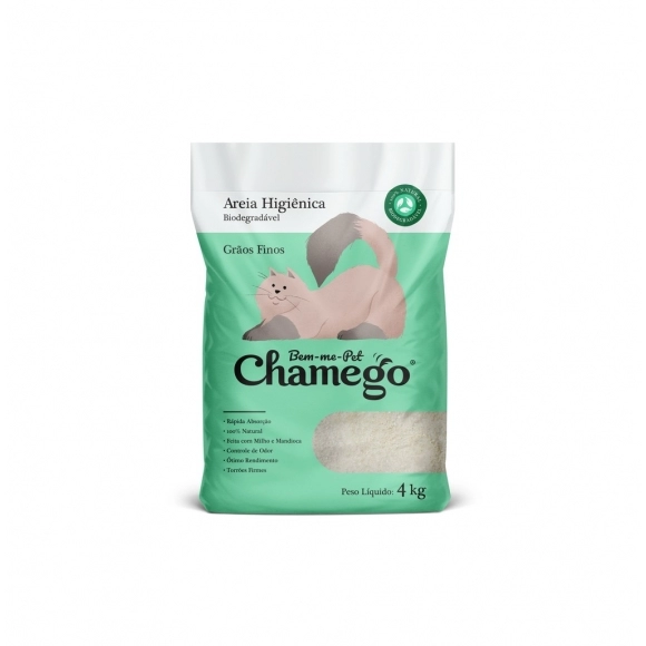 Areia Higiênica Biodegradável Bem-me-Pet Chamego Grãos Finos 4kg para Gatos