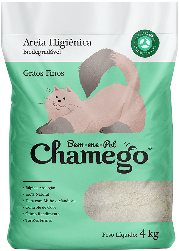 Areia Higiênica Biodegradável Bem-me-Pet Chamego Grãos Finos 4kg para Gatos