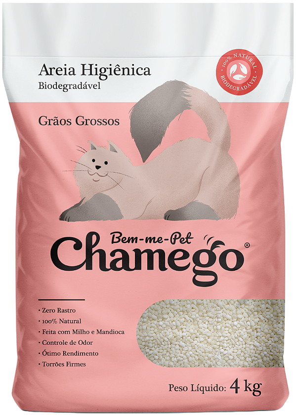 Areia Higiênica Biodegradável Bem-me-Pet Chamego Grãos Grossos 4kg para Gatos