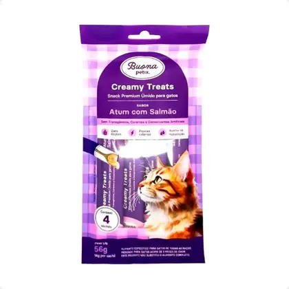 Petisco Cremoso Buona Petix Creamy Treats Sabor Atum com Salmão para Gatos