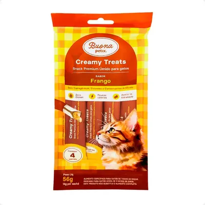 Petisco Cremoso Buona Petix Creamy Treats Sabor Frango para Gatos