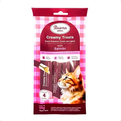 Petisco Cremoso Buona Petix Creamy Treats Sabor Salmão para Gatos