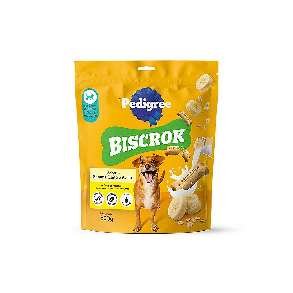 Petisco Pedigree Biscoito Biscrok Raças Pequenas Sabor Banana, Leite e Aveia 500g