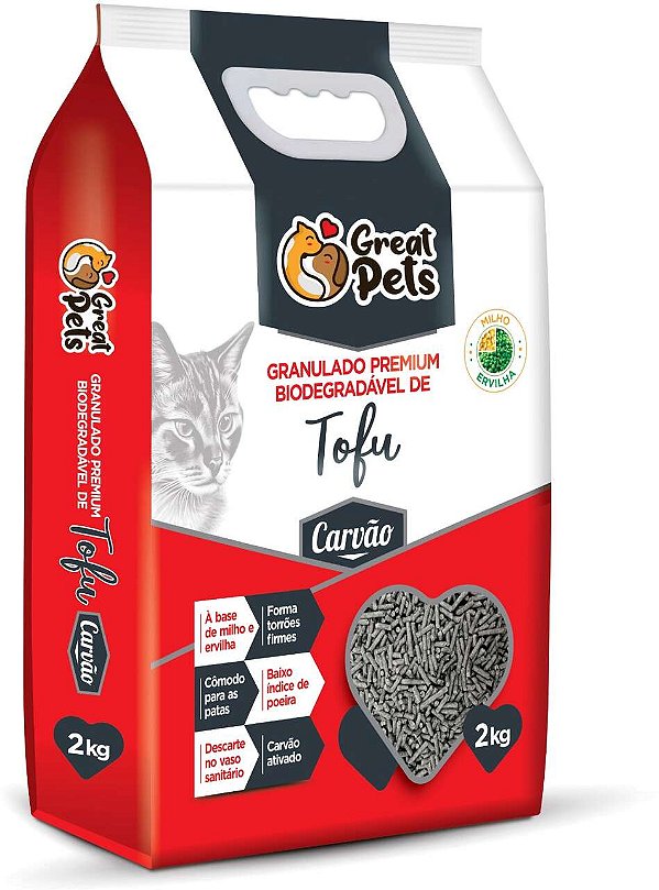 Areia Higiênica Biodegradável Great Pets Tofu 2kg Carvão Ativado para Gatos