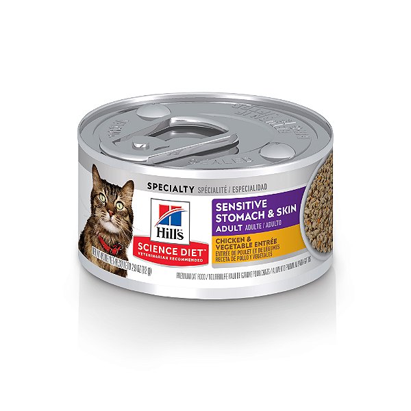 Ração Úmida Hill's Science Diet Pele Sensível para Gatos Adultos Sabor Frango e vegetais 82g