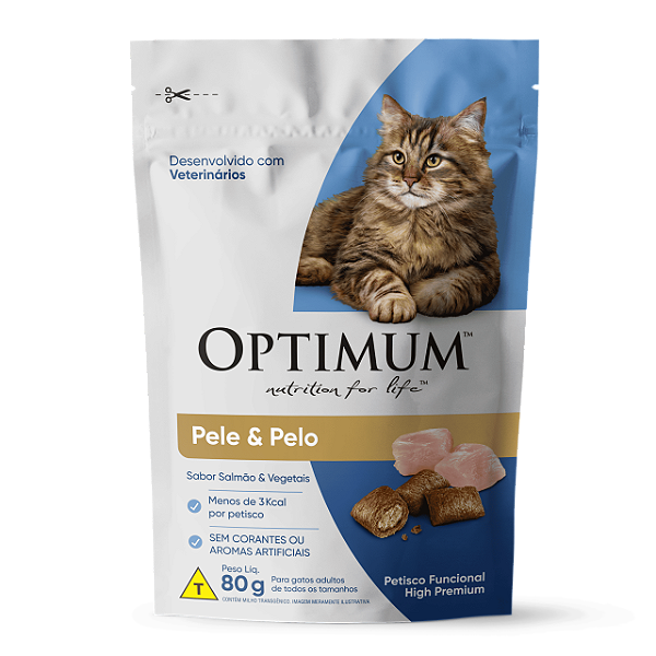 Petisco Optimum Pele e Pelo Sabor Salmão e Vegetais para Gatos Adultos 80g