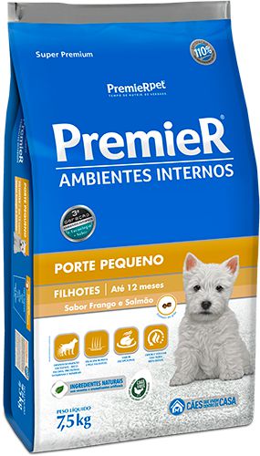 Ração Seca Premier Ambientes Internos Porte Pequeno Filhote sabor Frango e Salmão
