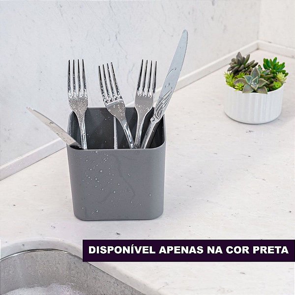 Porta Talheres Escorredor Bancada De Cozinha Plastico Preto