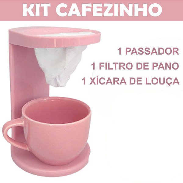 Kit Porta Coador de Café com Filtro Individual e Caneca Rosa - Nikima