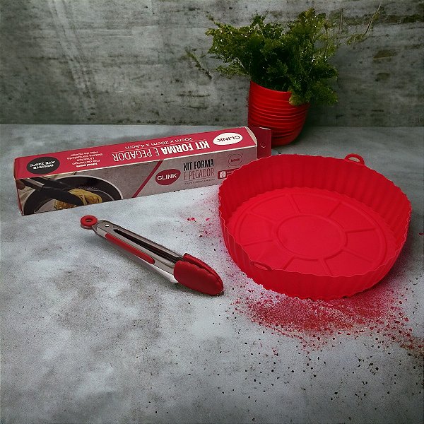 Kit Forma de Silicone Para Fritadeira Airfryer 20 cm Pegador Multiuso Cozinha Forno