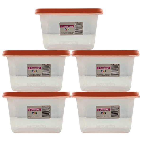Kit Potes Plastico 5 Peças Sanremo 580ml Freezer Microondas