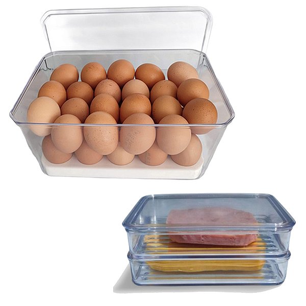 Organizador Porta Ovos 30un Com Tampa + Porta Frios Duplo