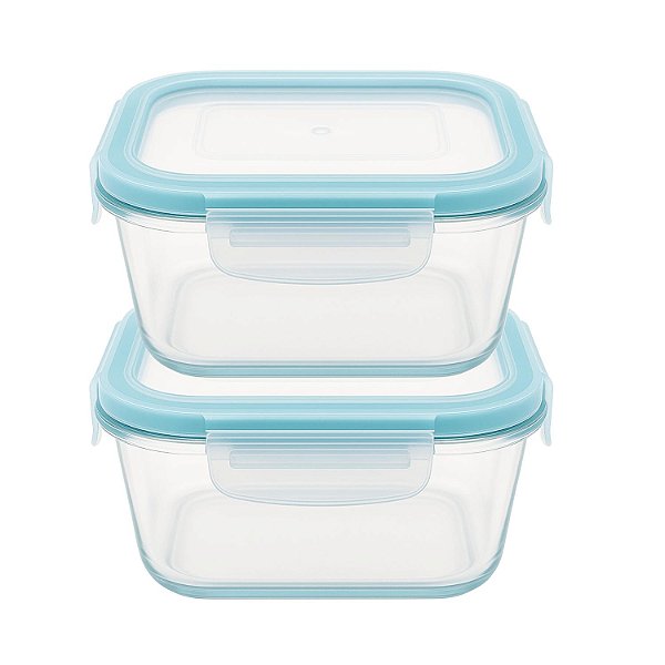 Conjunto 2 Pote Vidro 500ml Hermético Marmita Quadrado