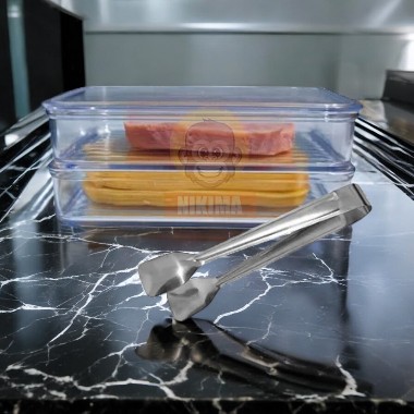 Kit Porta Frios Duplo Empilhável com Tampa em Acrílico Resistente + Pegador de Frios Aço Inox Gold 20cm Cozinha