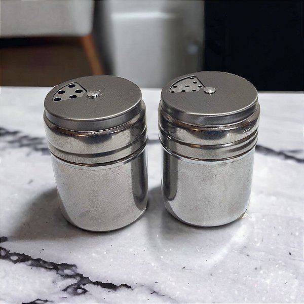 Kit 2 Peças Porta Temperos Saleiro Pimenteiro Em Aço Inox Polvilhador Cozinha Com Tampa