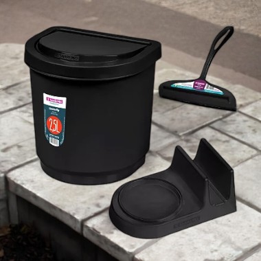 Kit Pia 3 Peças Porta Suporte Detergente + Lixeira + Rodo Rodinho Cozinha