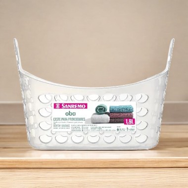 Kit Cesto para Prendedores Plastic 1,6L + Pregador de Roupas de Madeira Sanremo 12un