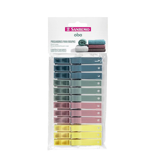 PREGADOR DE ROUPAS PRENDEDOR PLASTICO SANREMO 12 UNIDADES COLORIDO