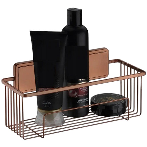 Suporte Para Shampoo Prateleira Aramado Com Adesivo Cor Cobre Banheiro