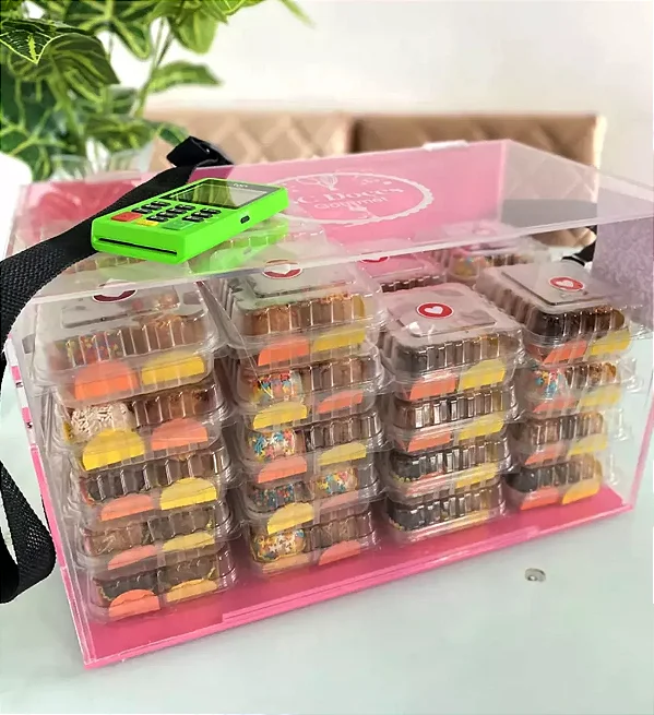 Expositor Acrilico Rosa 40 Caixinhas Da Felicidade, Bolo Pote, Copos