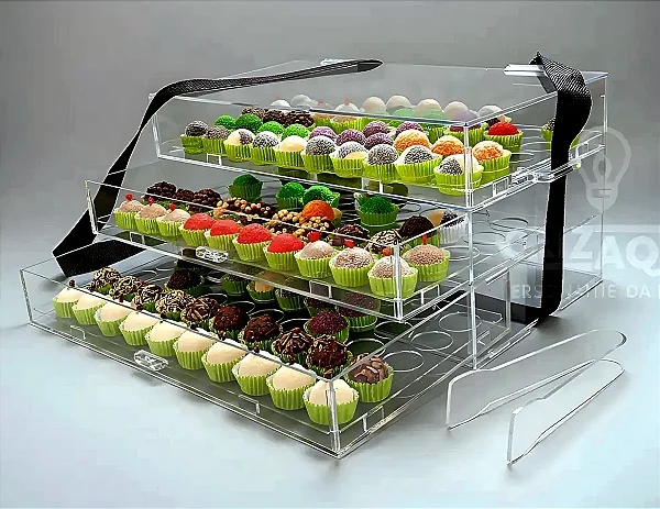 Expositor acrílico para 150 brigadeiros Nº5 C/Alça e Pegador