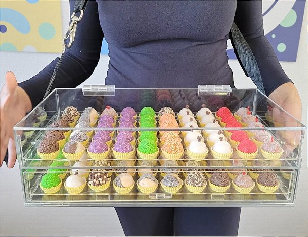 Expositor acrilico P/ 100 Brigadeiros Nº4 C/ Alça e Pegador