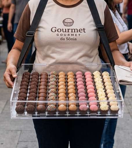 Expositor Acrílico 100 Brigadeiros No5, Alça, Logo Na Tampa