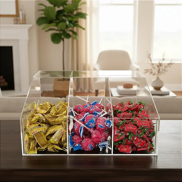 Expositor Acrílico Doces Balas Pirulitos 3 Divisões Balcão