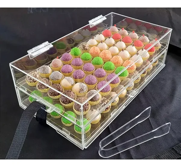 Expositor Acrílico Cristal 100 Brigadeiros N5, Alça, Logo