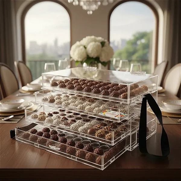 Expositor Acrilico Rosa Para 200 Brigadeiros