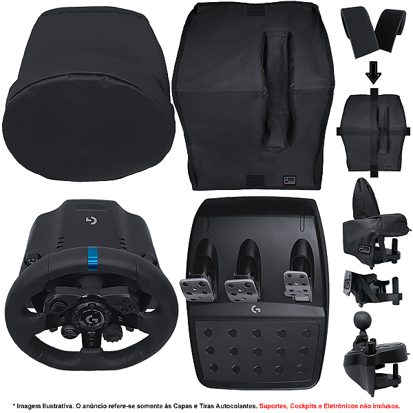 Capas Protetoras Qualicapas Compatíveis com Volante, Base e Pedais G29 G920 G923 + Capa para Câmbio Driving Force Shifter Simulador Gamer Logitech
