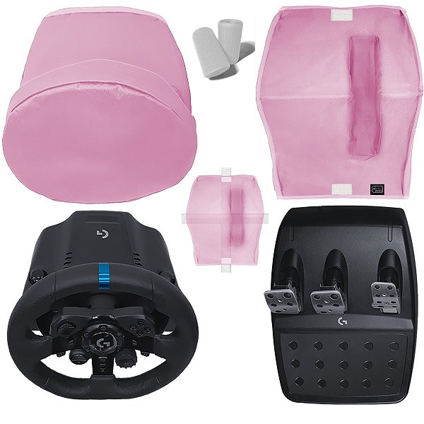 Kit Capas Protetoras Rosa Qualicapas Compatíveis c/ Volante, Base e Pedal G25 G27 G29 G920 G923 Simulador Gamer Logitech