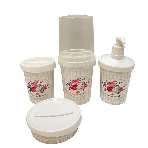 Kit Banheiro Bancada Higiene 4Pçs Floral