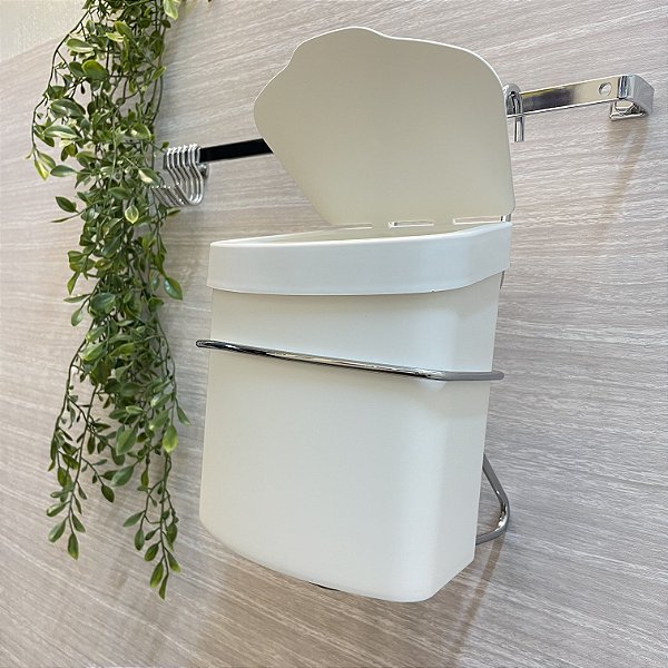 Lixeira Com Suporte Cozinha Parede Branca P/ Barra Future 2,5 Litros